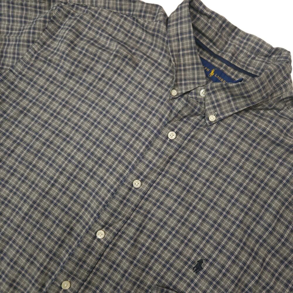 Ralph Lauren Button Down Shirt Men's 2XLT Gray Plaid Long Sleeve XXL Tall